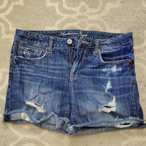 Relaxed Midi American Eagle Distressed Denim Shorts